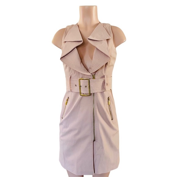 bebe Light Beige Belted Mini Dress - Picture 1 of 9